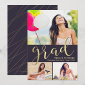 エレガントな輝き　カラー変更可能　卒業写真カード 案内状 (正面/裏面)