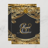 エレガントな輝き ブラックとゴールドの結婚式 招待状 (正面/裏面)