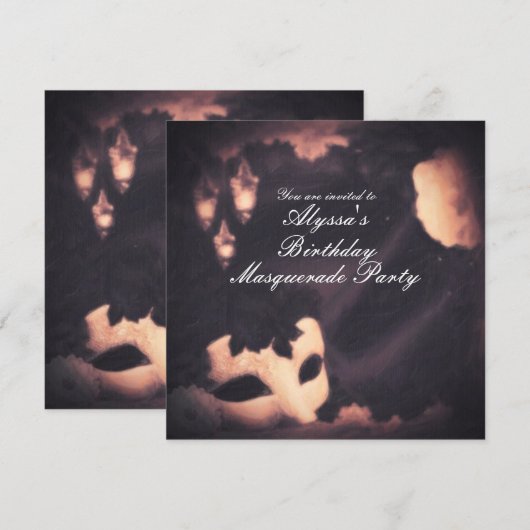 エレガントな輝き ヴィンテージ マスカレード ペイント招待状 招待状 (正面/裏面)