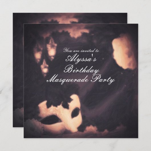 エレガントな輝き ヴィンテージ マスカレード ペイント 招待状 (正面/裏面)