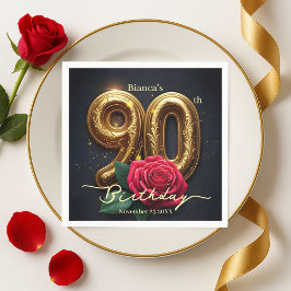 エレガントな輝き 赤薔薇 ゴールド 90歳の誕生日 スタンダードカクテルナプキン