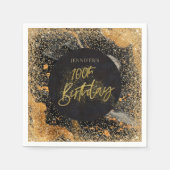 エレガントな輝き 100歳のブラックとゴールドの誕生日 スタンダードカクテルナプキン (正面)