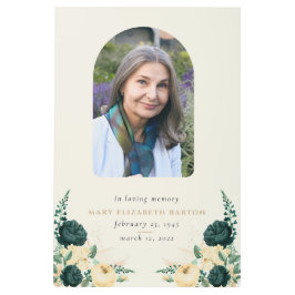 エレガントな追悼写真 花の装飾 ティール クリーム メタルプリント