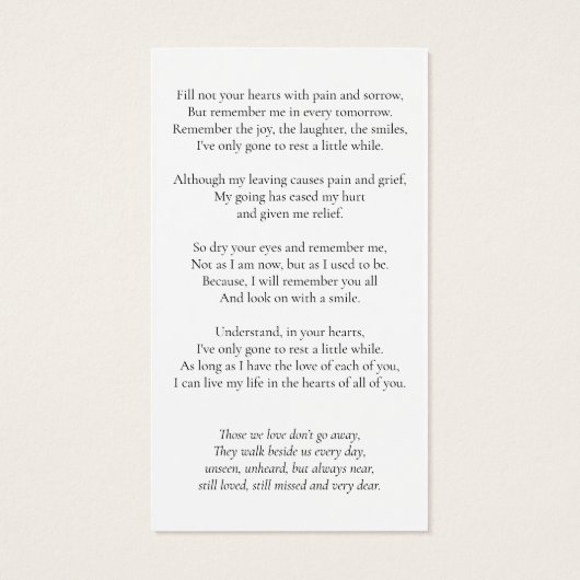 エレガントな追悼式 葬儀 フォト 祈りのカード (裏面)