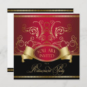 エレガントな退職のパーティの招待状の赤い金ゴールドBl 招待状 (正面/裏面)