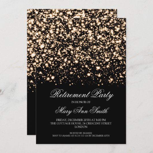 エレガントな退職パーティーの金ゴールドの真夜中の魅力 招待状 (正面/裏面)