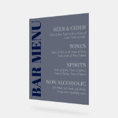 エレガントな透明なネイビーグレーのタイポグラフィバーメニュー アクリルサイン (傾斜)