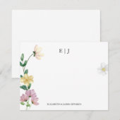 エレガントな野の花のイニシャルフラワー ペア ノートカード (正面/裏面)