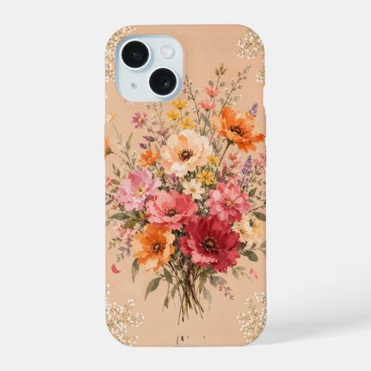 エレガントな野の花のブーケ フラワー柄フォンケース iPhone 15ケース (裏面)