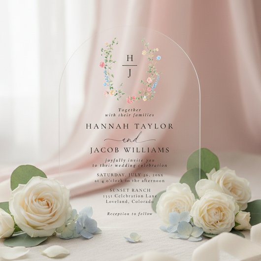 エレガントな野の花の結婚式アーチ アクリル招待状