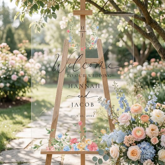 エレガントな野の花の結婚式ウェルカムサイン アクリルサイン