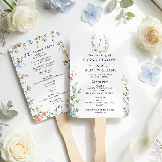 エレガントな野の花の結婚式プログラム ハンドファン