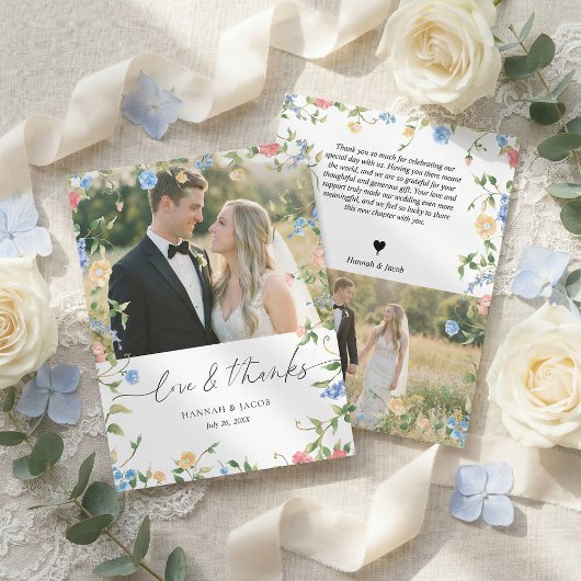エレガントな野の花の結婚式 サンキューカード
