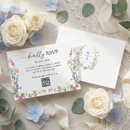 エレガントな野の花の結婚式QRコードRSVPカード 出欠カード