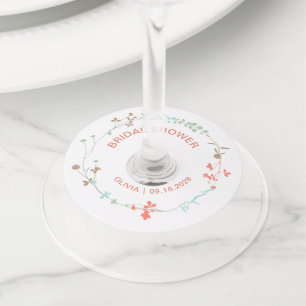 エレガントな野の花の花輪 ブライダルシャワー ワイングラスタグ