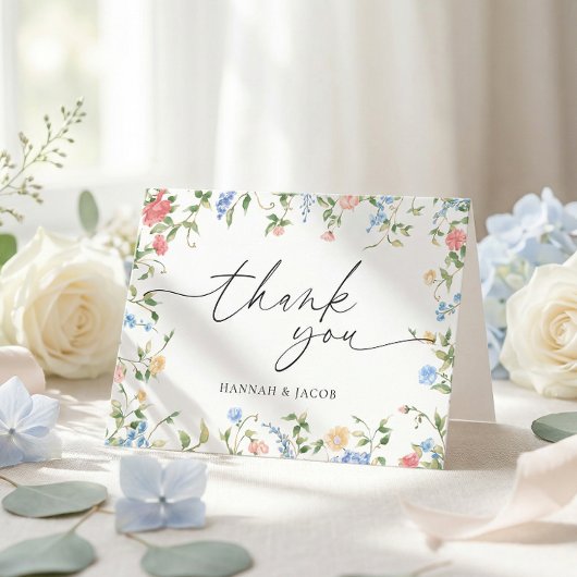 エレガントな野の花の草原の結婚式のお礼カード サンキューカード