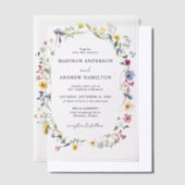 エレガントな野の花の草原の結婚式 ベラム紙招待状 (オフセット)