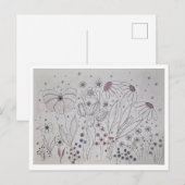 エレガントな野の花の草原 ラインアート インビテーションポストカード (正面/裏面)