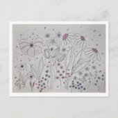 エレガントな野の花の草原 ラインアート インビテーションポストカード (正面)