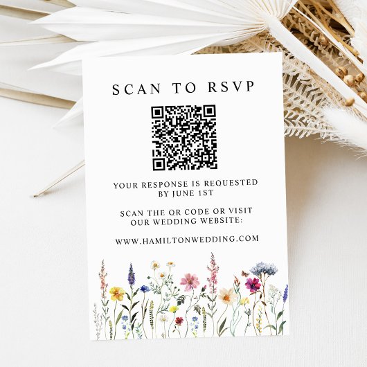 エレガントな野の花の草原QRコード結婚式RSVP エンクロージャーカード