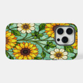 エレガントな野の花 ヒマワリ シロツメクサ ステンドグラス iPhoneケース (裏面横)