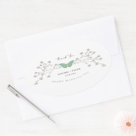 エレガントな野生の花と蝶の感謝 楕円形シール