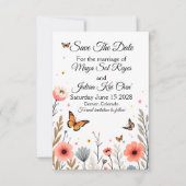 エレガントな野生の花と蝶のSave The Date セーブザデート (正面)