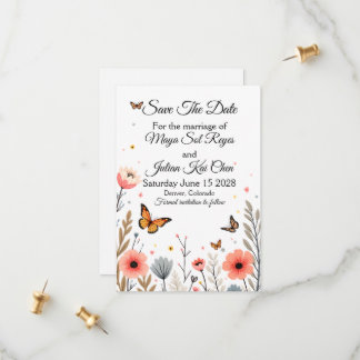 エレガントな野生の花と蝶のSave The Date セーブザデート