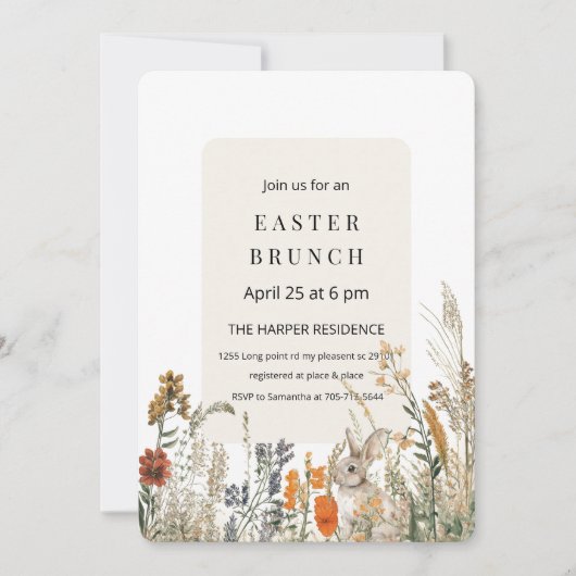 エレガントな野生の花のイースター・ブランチ | 春 招待状 (正面)