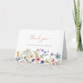 エレガントな野生の花のカリグラフィー ブライダルシャワー サンキューカード (正面)