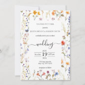 エレガントな野生の花のタイポグラフィー結婚式 招待状 (正面)