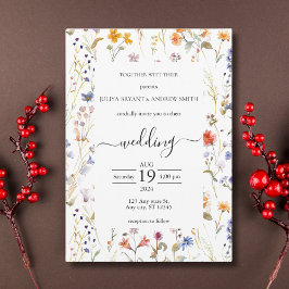 エレガントな野生の花のタイポグラフィー結婚式 招待状