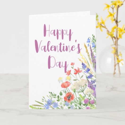 エレガントな野生の花の植物学的なバレンタインデーのホリデー カード (黄色い花)