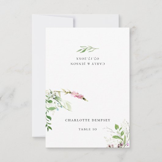 エレガントな野生の花の植物学的な花のウェディングプレースカード 招待状 (正面)