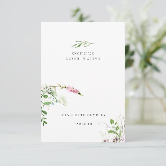 エレガントな野生の花の植物学的な花のウェディングプレースカード 招待状 (スタンド正面)