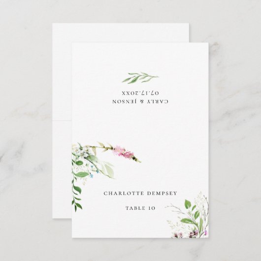 エレガントな野生の花の植物学的な花のウェディングプレースカード 招待状 (正面/裏面)