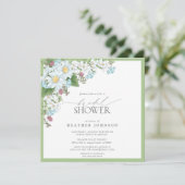 エレガントな野生の花の水彩画 フラワーブライダルシャワー 招待状 (スタンド正面)