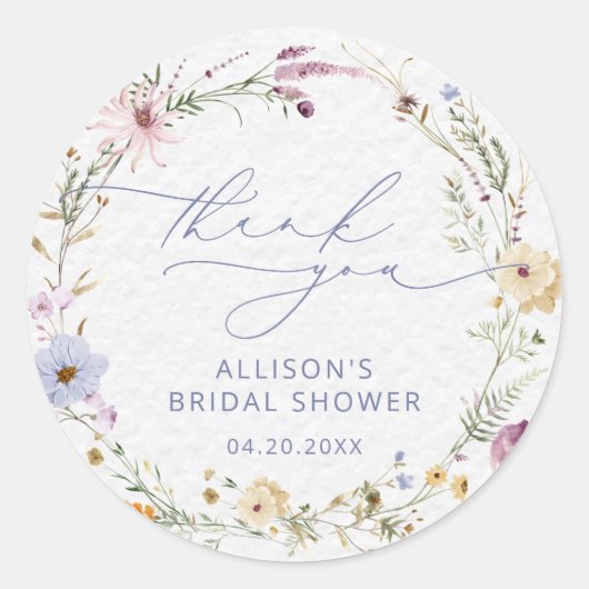 エレガントな野生の花の水彩 フラワーブライダルシャワー ラウンドシール (正面)