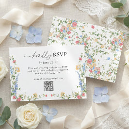 エレガントな野生の花の結婚式QRコードRSVPカード 出欠カード