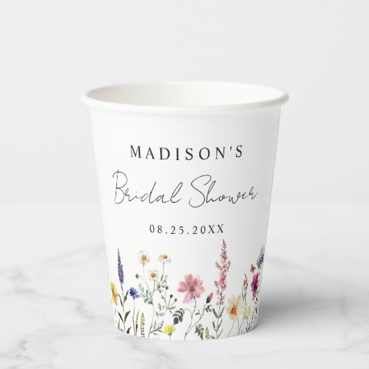 エレガントな野生の花の草原のブライズシャワー 紙コップ (裏面)