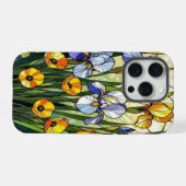 エレガントな野生の花アイリス・キンポウゲのステンドグラス iPhoneケース (裏面横)