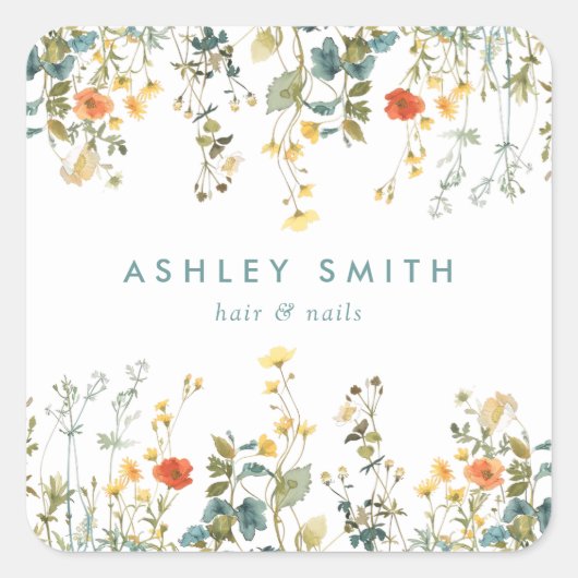 エレガントな野生の花畑のビジネス スクエアシール (正面)