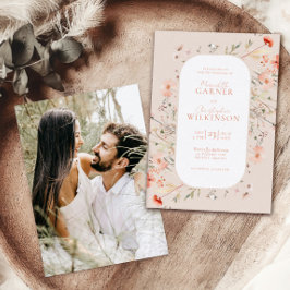 エレガントな野生の花 ピンクの結婚式招待状 招待状