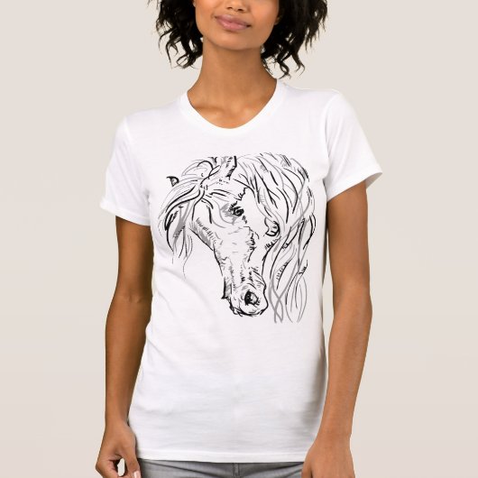エレガントな野生の馬の女性用Tシャツ - 芸術的な馬のイラスト Tシャツ (正面)