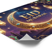 エレガントな金とネイビーブルーのEid Mubarak ポスター (角)
