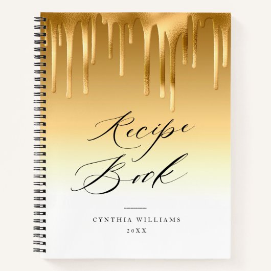 エレガントな金の箔押しのレシピブック ノートブック (正面)