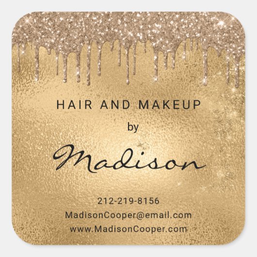 エレガントな金の金属輝きのドリップヘアとメイクアップ スクエアシール (正面)