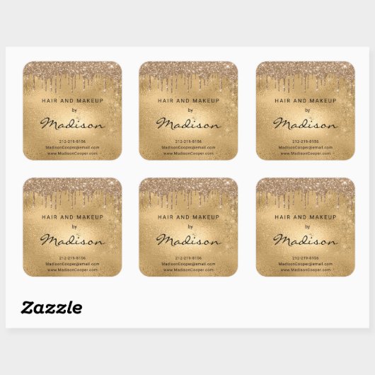 エレガントな金の金属輝きのドリップヘアとメイクアップ スクエアシール (シート)