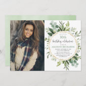 エレガントな金ゴールドおよびユーカリの大人の誕生日の写真 招待状 (正面/裏面)