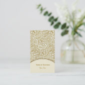 エレガントな金ゴールドおよび白いペイズリーのダマスク織 名刺 (スタンド正面)